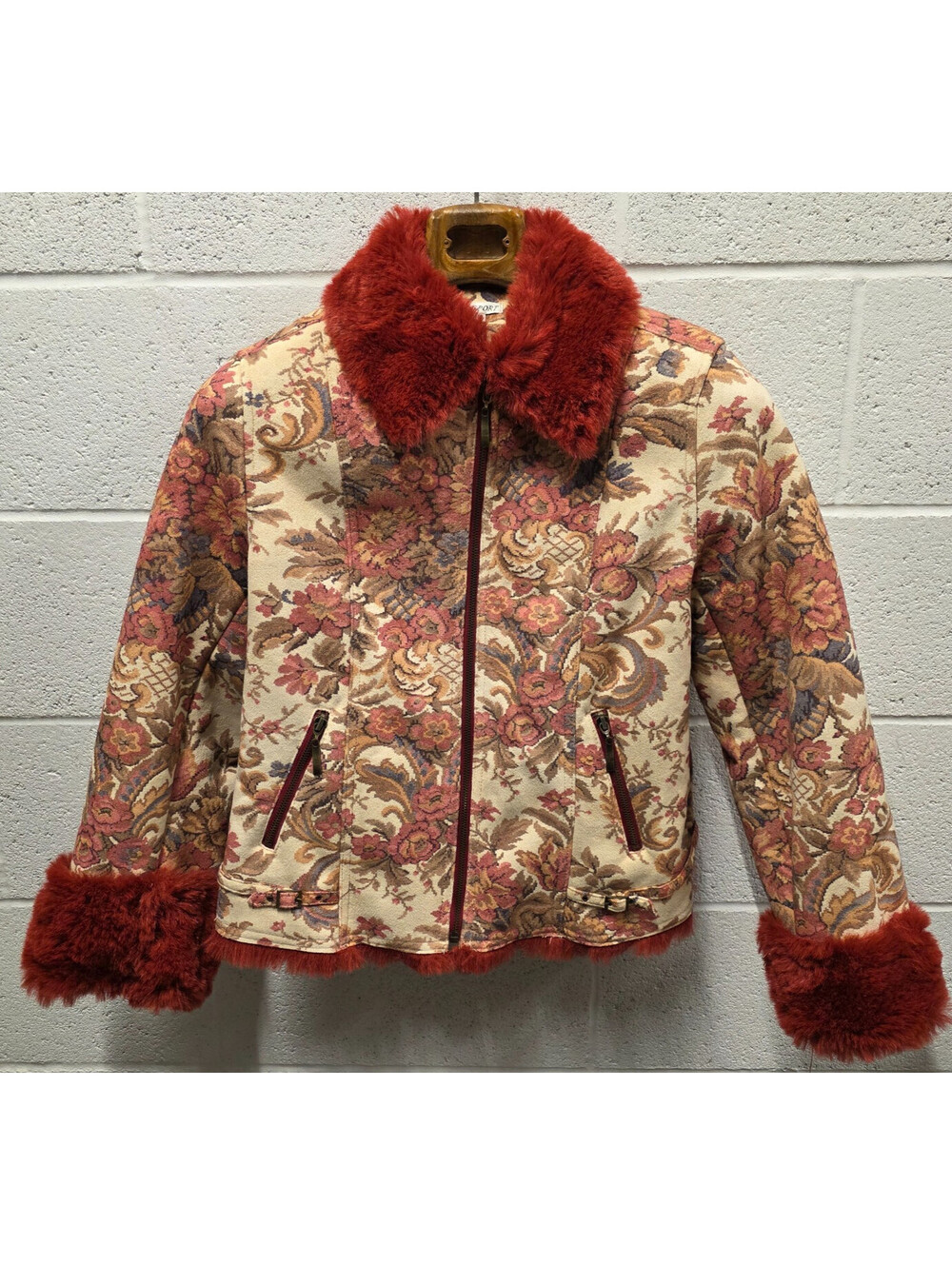 DB SPORT Coat Faux Fur Shearling Floral Coat Women S Boho Hippie Textured 18x25